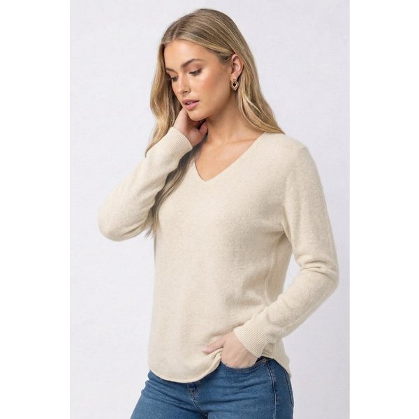 Kendindza Collection V-Ausschnitt-Pullover Damen Strickpullover V-Ausschnitt Feinstrick Basic Sweater Langarm Made in Italy - Weicher Viskose-Wolle Mix - One Si