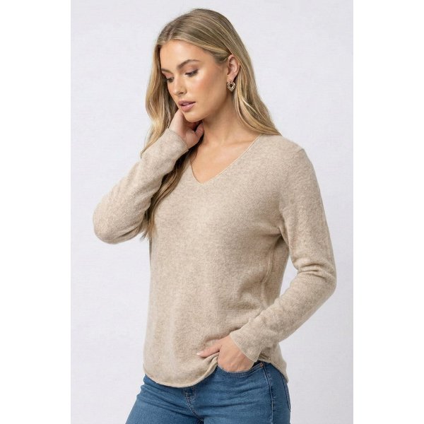 Kendindza Collection V-Ausschnitt-Pullover Damen Strickpullover V-Ausschnitt Feinstrick Basic Sweater Langarm Made in Italy - Weicher Viskose-Wolle Mix - One Si