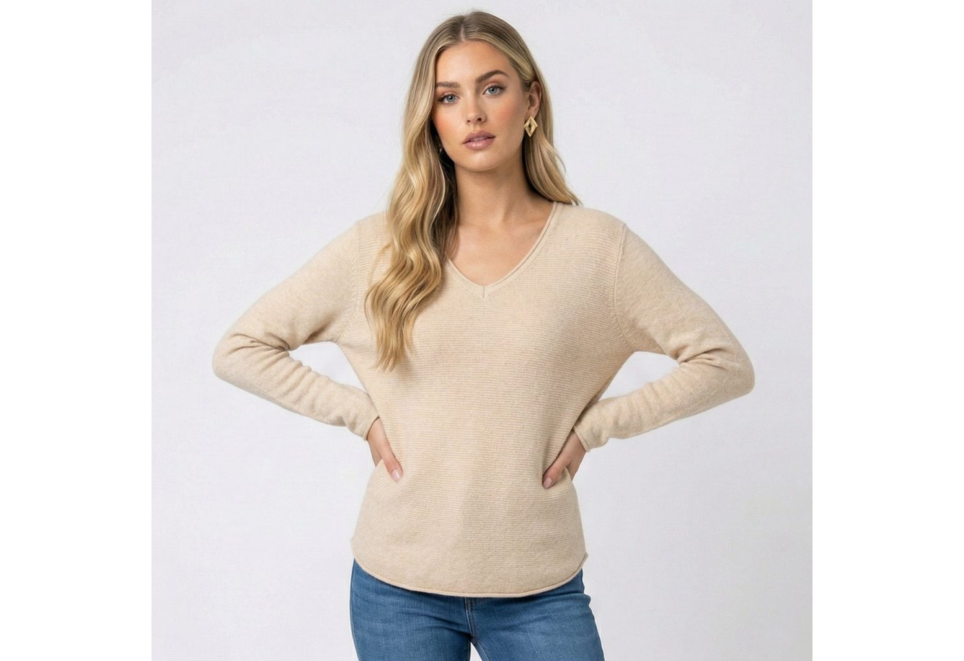 Kendindza Collection V-Ausschnitt-Pullover Damen Strickpullover V-Ausschnitt Feinstrick Basic Sweater Langarm Made in Italy - Weicher Viskose-Wolle Mix - One Si – Bild 2 von 5