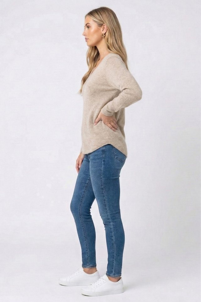 Kendindza Collection V-Ausschnitt-Pullover Damen Strickpullover V-Ausschnitt Feinstrick Basic Sweater Langarm Made in Italy - Weicher Viskose-Wolle Mix - One Si – Bild 4 von 5