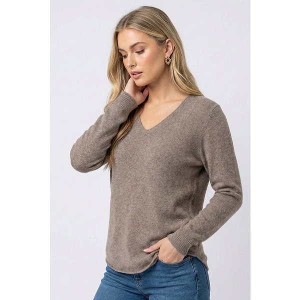 Kendindza Collection V-Ausschnitt-Pullover Damen Strickpullover V-Ausschnitt Feinstrick Basic Sweater Langarm Made in Italy - Weicher Viskose-Wolle Mix - One Si