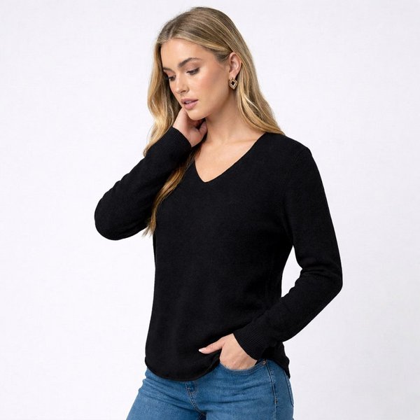 Kendindza Collection V-Ausschnitt-Pullover Damen Strickpullover V-Ausschnitt Feinstrick Basic Sweater Langarm Made in Italy - Weicher Viskose-Wolle Mix - One Si