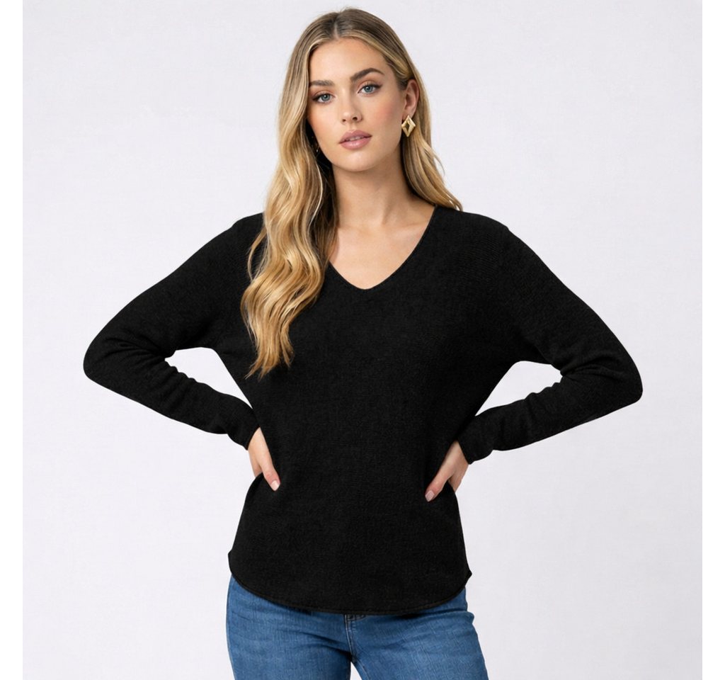 Kendindza Collection V-Ausschnitt-Pullover Damen Strickpullover V-Ausschnitt Feinstrick Basic Sweater Langarm Made in Italy - Weicher Viskose-Wolle Mix - One Si – Bild 2 von 5