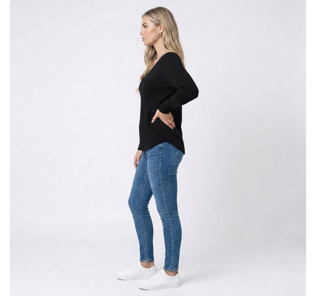 Kendindza Collection V-Ausschnitt-Pullover Damen Strickpullover V-Ausschnitt Feinstrick Basic Sweater Langarm Made in Italy - Weicher Viskose-Wolle Mix - One Si – Bild 5 von 5