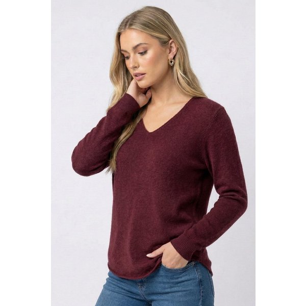 Kendindza Collection V-Ausschnitt-Pullover Damen Strickpullover V-Ausschnitt Feinstrick Basic Sweater Langarm Made in Italy - Weicher Viskose-Wolle Mix - One Si