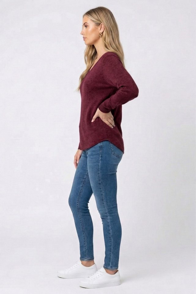 Kendindza Collection V-Ausschnitt-Pullover Damen Strickpullover V-Ausschnitt Feinstrick Basic Sweater Langarm Made in Italy - Weicher Viskose-Wolle Mix - One Si – Bild 5 von 5