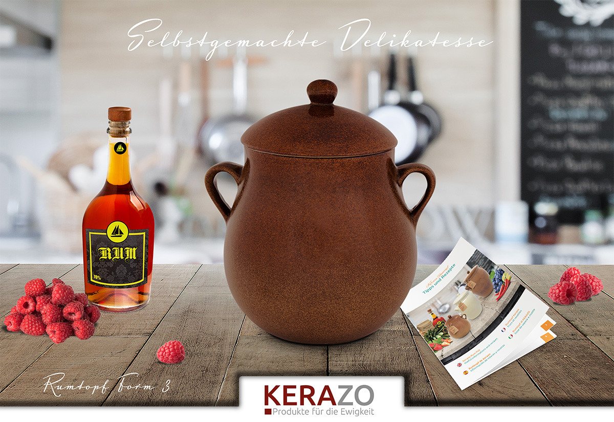KERAZO Einmachglas 3L Rumtopf Einlegetopf Keramiktopf Mehrzwecktopf aus Steinzeug, braun, Keramik, Keramiktopf mit Henkel und Deckel – Bild 5 von 5