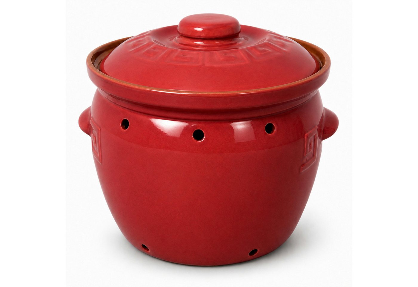 KERAZO Vorratsdose 6,5 Liter Kartoffeltopf & Zwiebeltopf mit Deckel aus Steingut, rot, Steingut, Unterstützt eine dunkle und gut belüftete Aufbewahrung von Kart – Bild 2 von 5