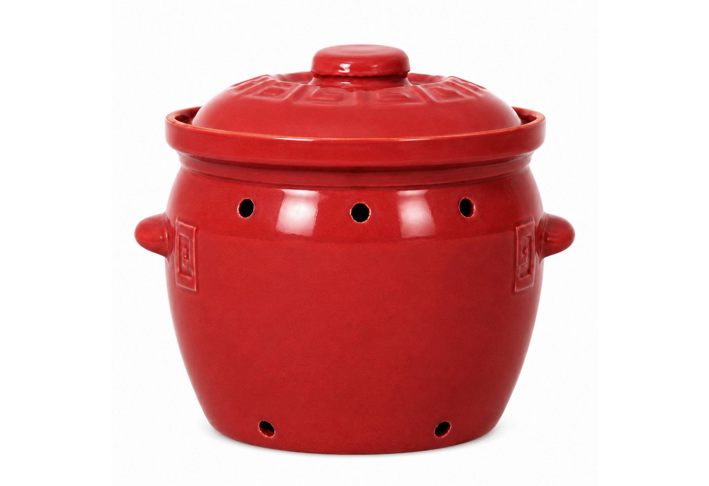 KERAZO Vorratsdose 6,5 Liter Kartoffeltopf & Zwiebeltopf mit Deckel aus Steingut, rot, Steingut, Unterstützt eine dunkle und gut belüftete Aufbewahrung von Kart – Bild 4 von 5