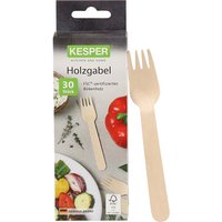 KESPER Einweggabel aus FSC-Birkenholz, 30er-Pack, Länge 16 cm