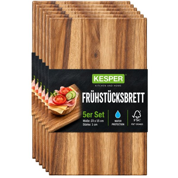 KESPER® Frühstücksbrett Vesperbrett, Akazie, FSC, Akazienholz, (Set, 5-St), 5er Set