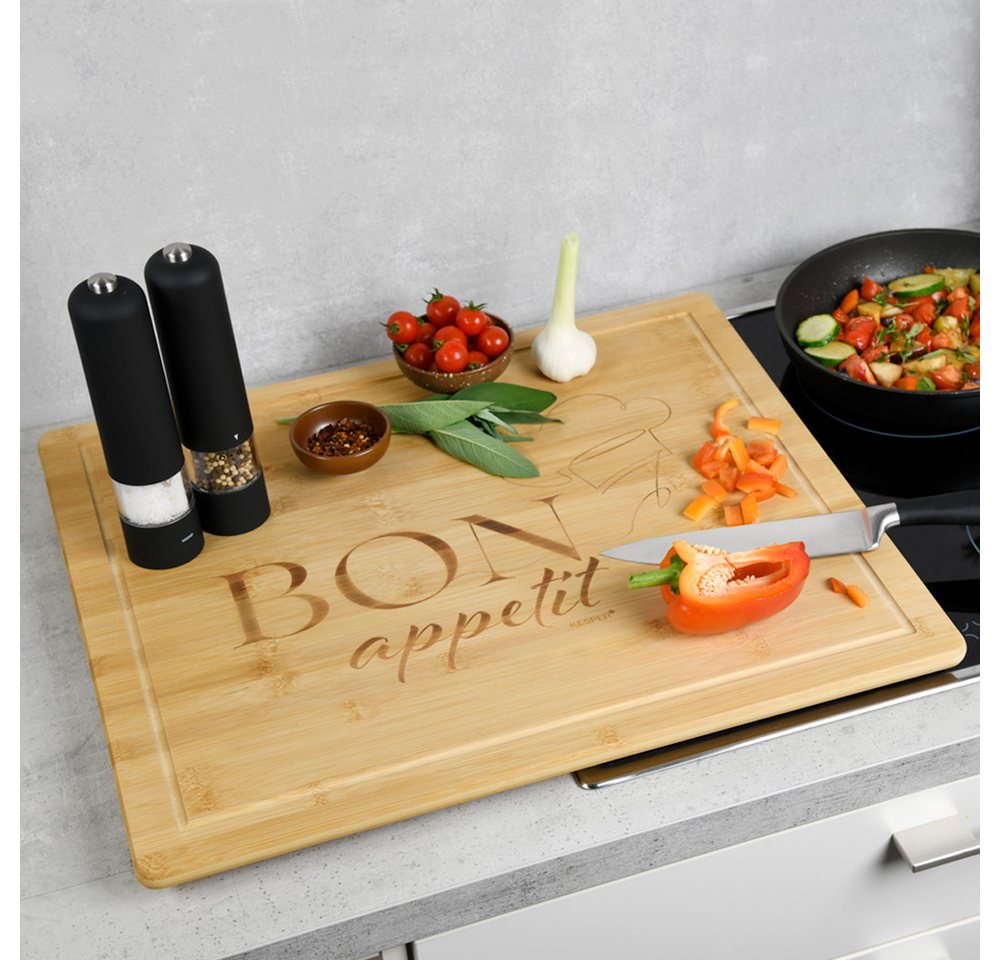 KESPER® Herdblende-/Abdeckplatte Schneidebrett, Bon appetit, Bambus, (1 tlg), mit vier Bambusfüßen – Bild 2 von 5