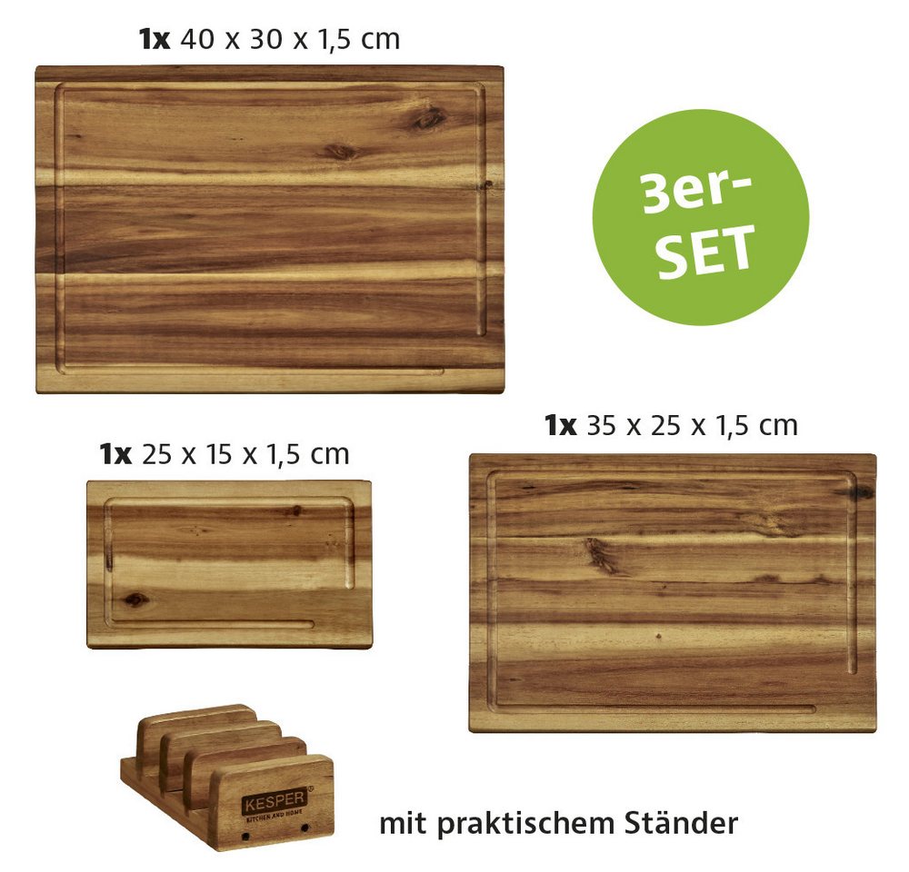KESPER® Schneidebrett inkl. Ständer, Massivholz, (Set, 4-St), aus FSC-zertifiziertem Akazienholz – Bild 3 von 5