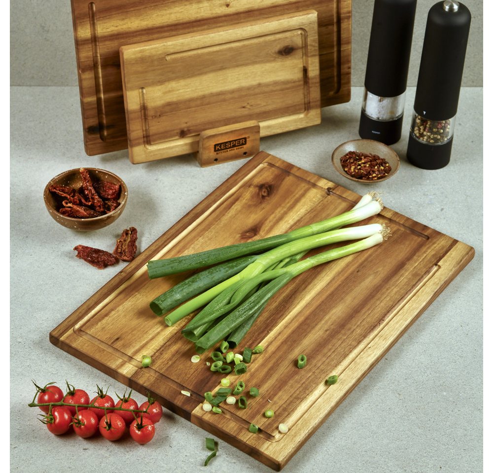 KESPER® Schneidebrett inkl. Ständer, Massivholz, (Set, 4-St), aus FSC-zertifiziertem Akazienholz – Bild 4 von 5