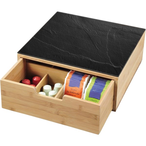 KESPER® Teebox Schubladenbox, Bambus, Glas, (1-tlg), für Kaffeekapseln oder Teebeutel