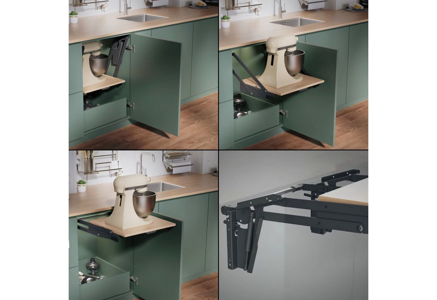 Kesseböhmer Möbelbeschlag ChefsTable Parallelschwenkmechanik Unterschrank (1 St), Schwenkbeschlag belastbar bis 16 kg (ohne Tischplatte) – Bild 3 von 5