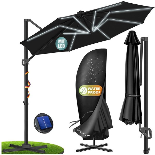 KESSER Ampelschirm, Sonnenschirm SUN Rund XL Ø330 cm 360° Drehbar inkl. Abdeckung