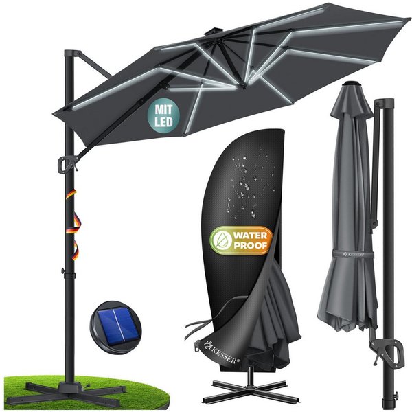 KESSER Ampelschirm, Sonnenschirm SUN Rund XL Ø330 cm 360° Drehbar inkl. Abdeckung