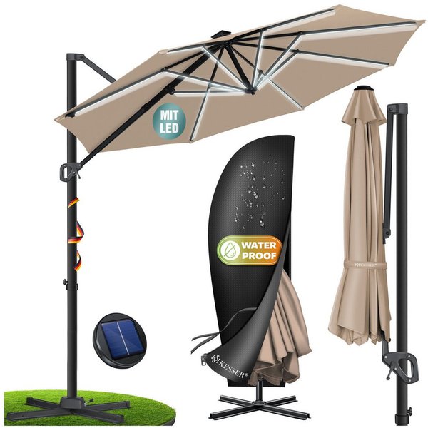 KESSER Ampelschirm, Sonnenschirm SUN Rund XL Ø330 cm 360° Drehbar inkl. Abdeckung