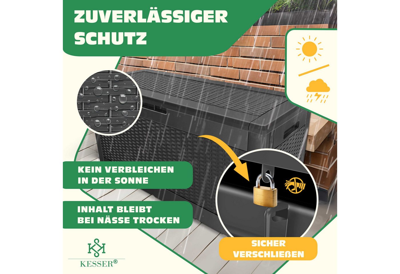 KESSER Aufbewahrungsbox, Auflagenbox Kissenbox 310 Liter mit Rollen klappbarer Deckel – Bild 4 von 5