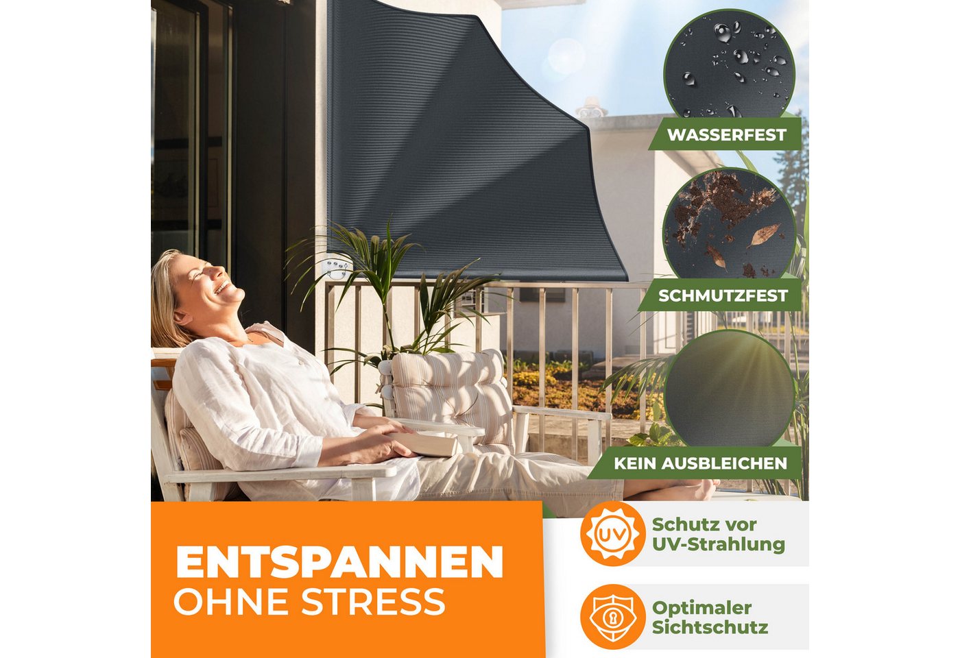 KESSER Balkonsichtschutz Balkonfächer klappbar mit Wandhalterung 140x140cm Markise Sichtschutz – Bild 4 von 5