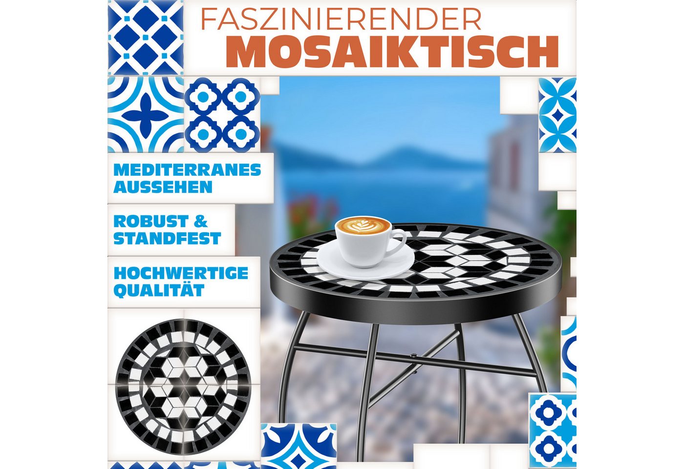 KESSER Beistelltisch, Mosaik-Platte & Metall-Gestell Bistrotisch Gartentisch Blumenhocker – Bild 2 von 5