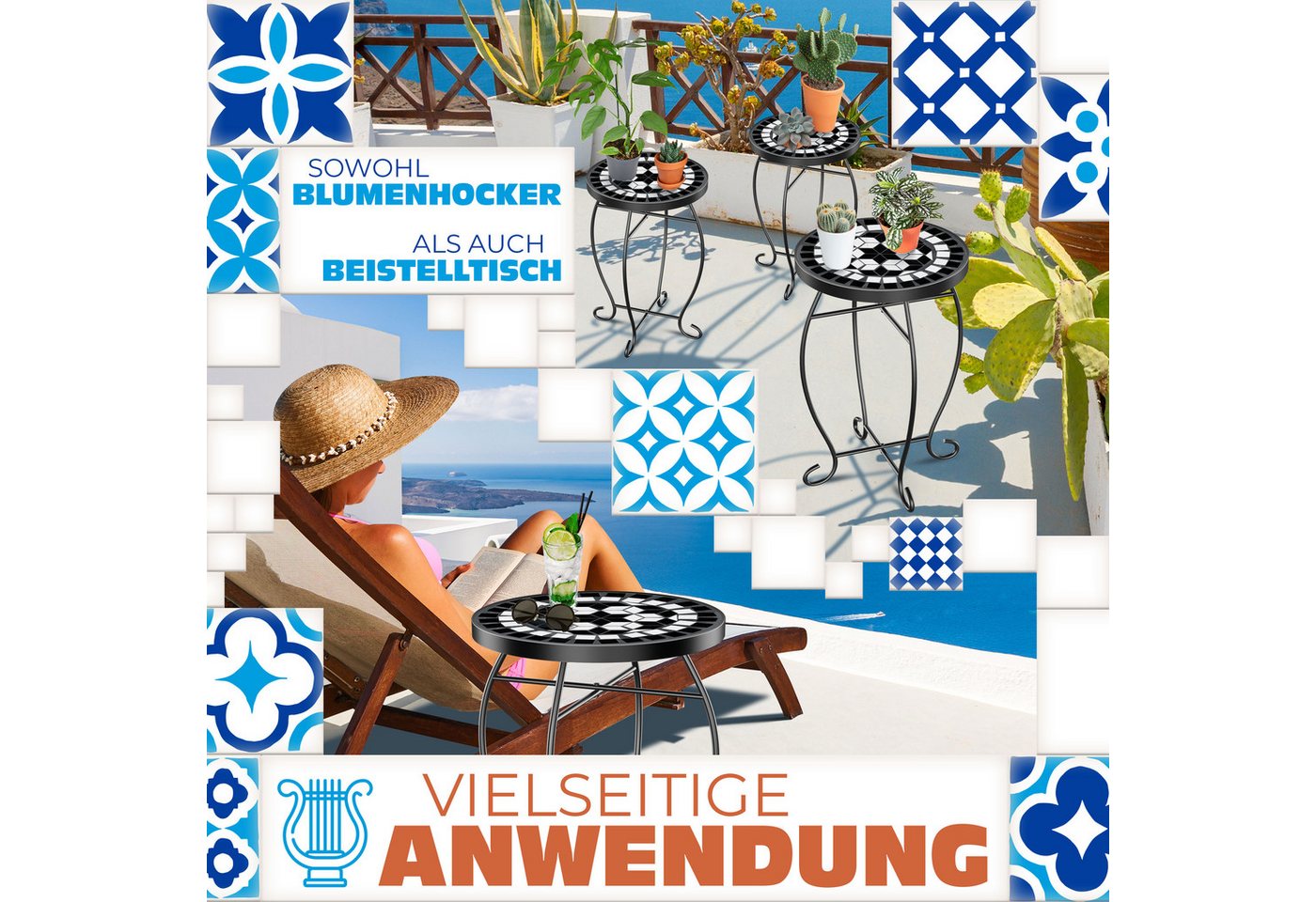 KESSER Beistelltisch, Mosaik-Platte & Metall-Gestell Bistrotisch Gartentisch Blumenhocker – Bild 3 von 5