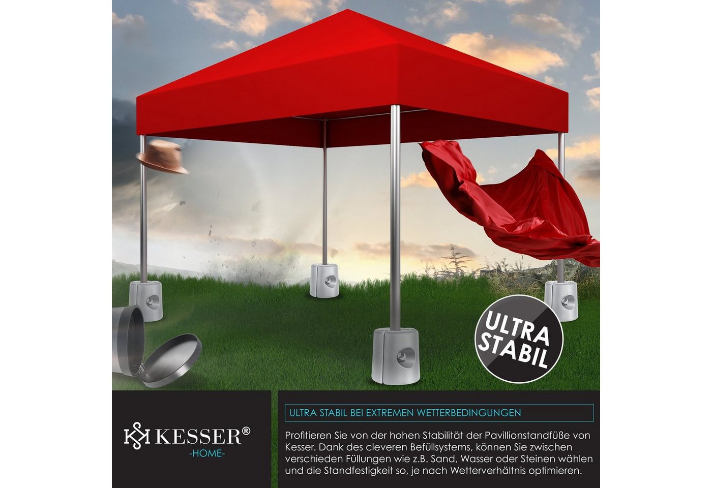 KESSER Beschwerungsgewicht, Pavillonstandfüße 4er Set Pavillon Standfuß mit Wasser Sand – Bild 3 von 5