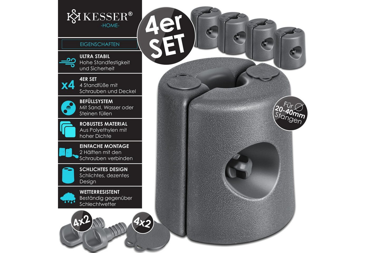KESSER Beschwerungsgewicht, Pavillonstandfüße 4er Set Pavillon Standfuß mit Wasser Sand – Bild 2 von 5