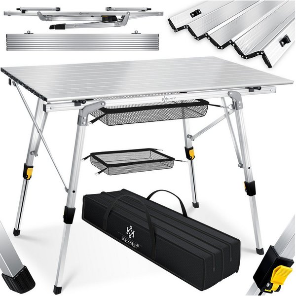 KESSER Campingtisch, Klapptisch faltbar & höhenverstellbar mit aufrollbarer Tisch-Platte