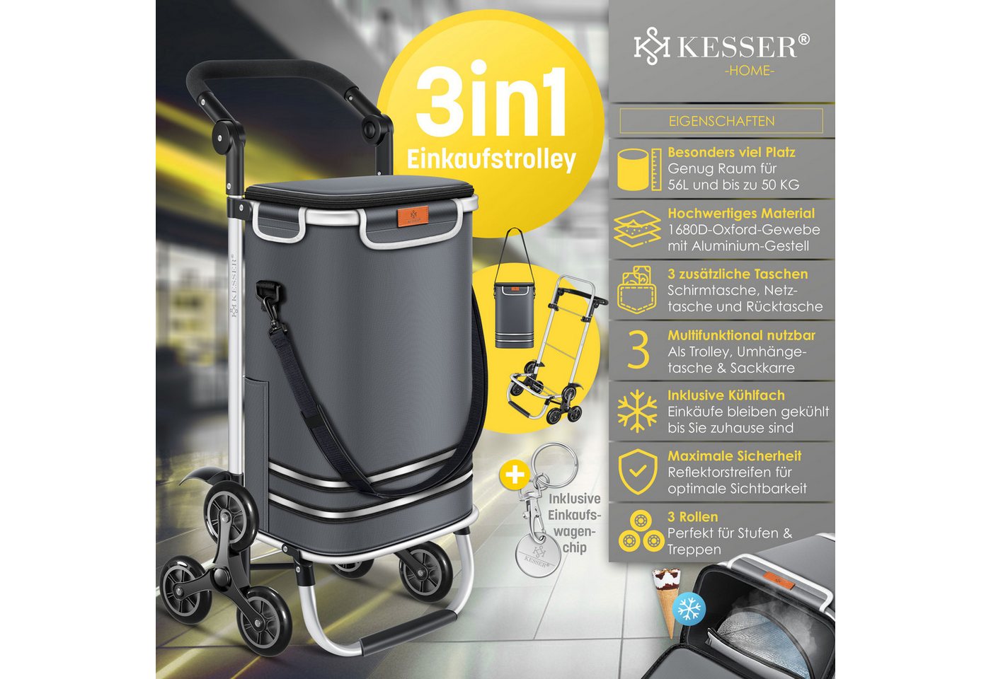 KESSER Einkaufstrolley, Einkaufstrolley mit Kühlfach ideal für Stufen belastbar bis 50kg – Bild 2 von 5