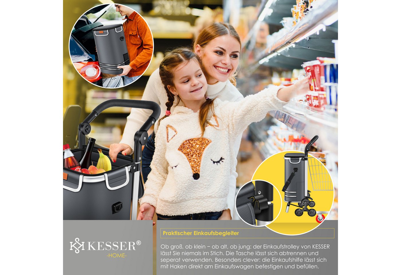 KESSER Einkaufstrolley, Einkaufstrolley mit Kühlfach ideal für Stufen belastbar bis 50kg – Bild 4 von 5