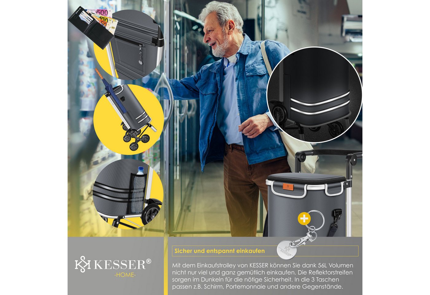 KESSER Einkaufstrolley, Einkaufstrolley mit Kühlfach ideal für Stufen belastbar bis 50kg – Bild 5 von 5