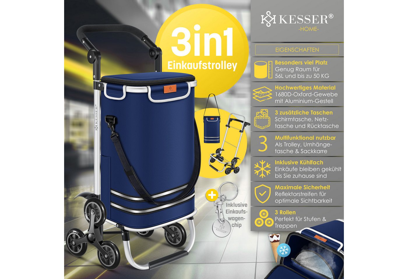 KESSER Einkaufstrolley, Einkaufstrolley mit Kühlfach ideal für Stufen belastbar bis 50kg – Bild 2 von 5
