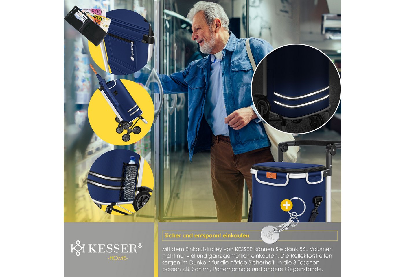 KESSER Einkaufstrolley, Einkaufstrolley mit Kühlfach ideal für Stufen belastbar bis 50kg – Bild 5 von 5