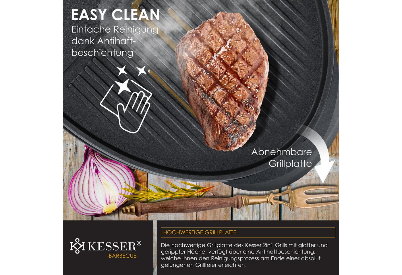 KESSER Elektro-Standgrill, elektrischer Elektrogrill 2in1 Tischgrill Standgrill Deckel – Bild 2 von 5