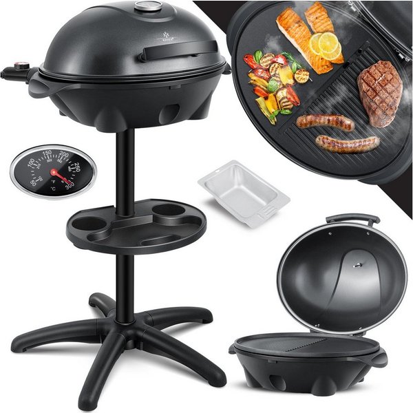 KESSER Elektro-Standgrill, elektrischer Grill mit Deckel, Thermometer & Antihaftbeschichtung