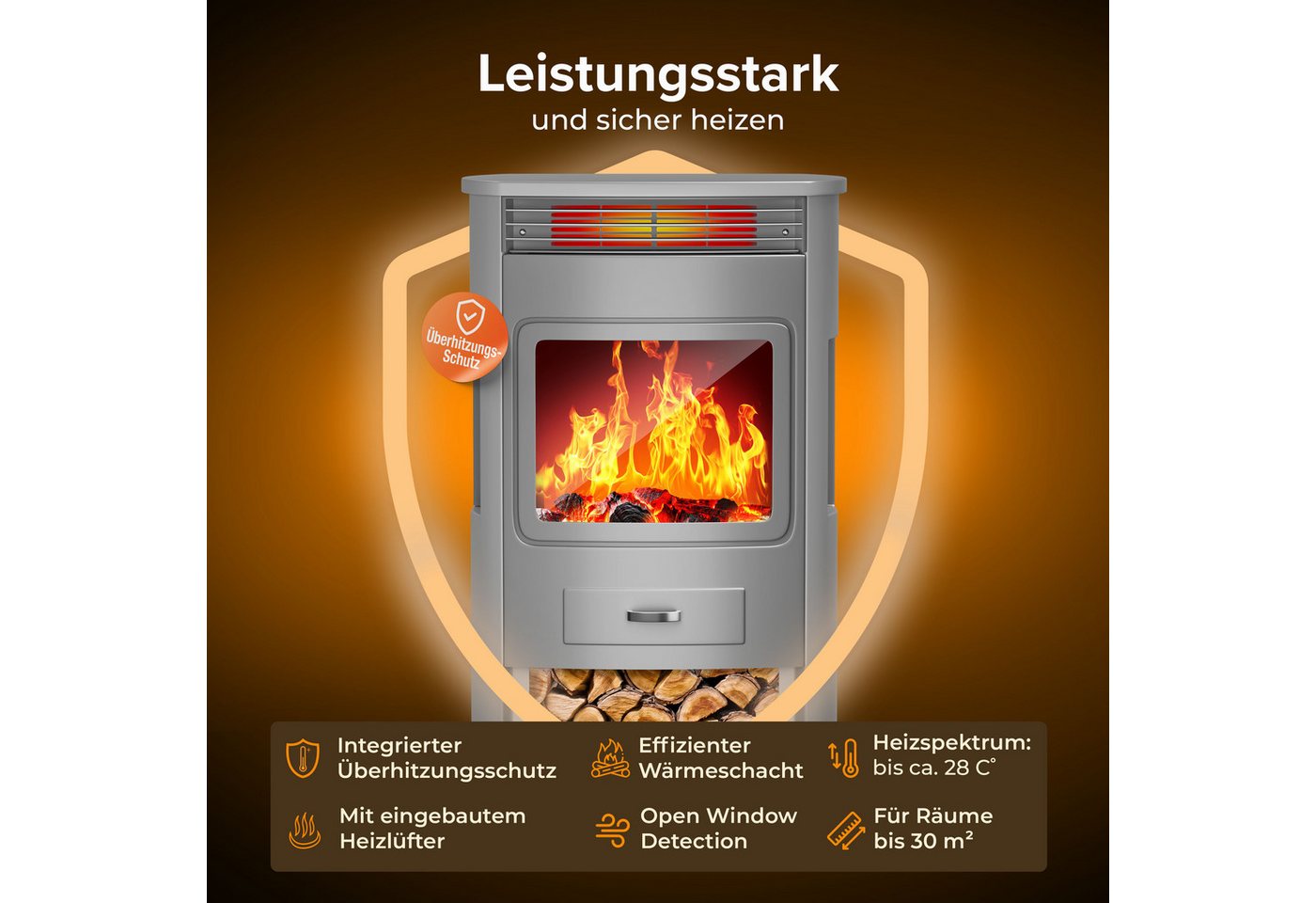 KESSER Elektrokamin, Prio Elektrokamin mit Heizung Heizlüfter Fernbedienung WiFi – Bild 3 von 5