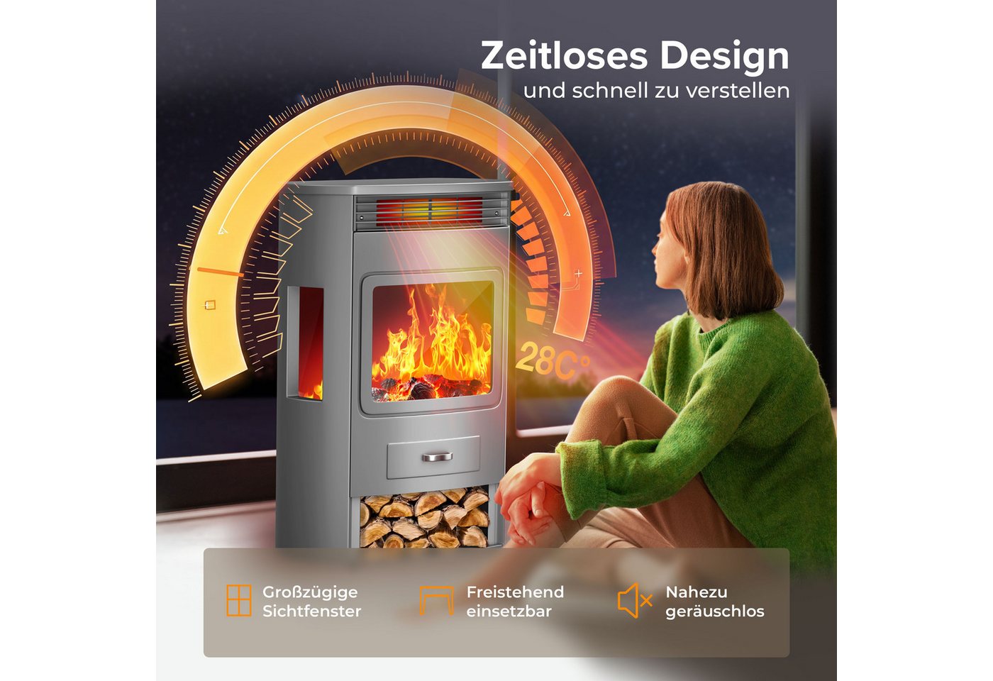 KESSER Elektrokamin, Prio Elektrokamin mit Heizung Heizlüfter Fernbedienung WiFi – Bild 4 von 5
