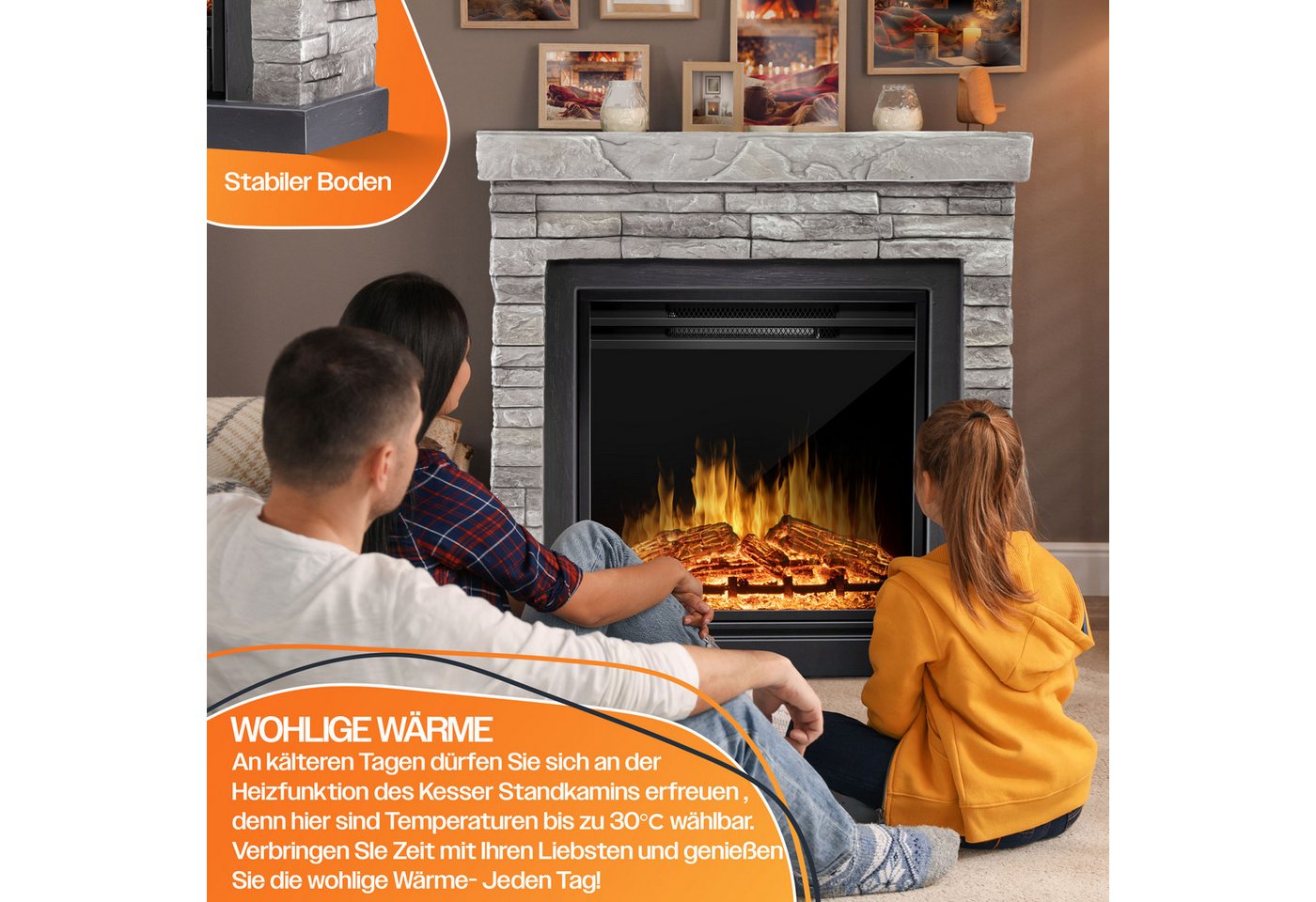 KESSER Elektrokamin, Elektrokamin Standkamin Kamin elektrisch mit LED 3D-Flamme – Bild 5 von 5