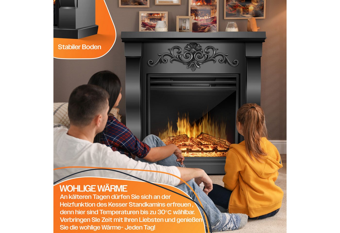 KESSER Elektrokamin, Elektrokamin Standkamin Kamin elektrisch mit LED 3D-Flamme – Bild 5 von 5