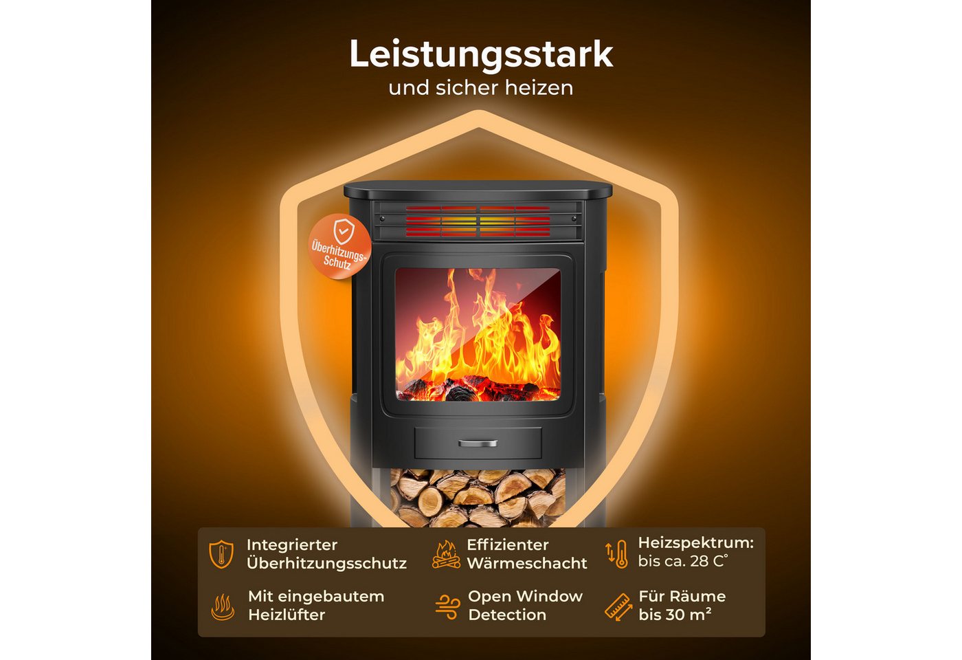 KESSER Elektrokamin, Prio Elektrokamin mit Heizung Heizlüfter Fernbedienung WiFi – Bild 3 von 5