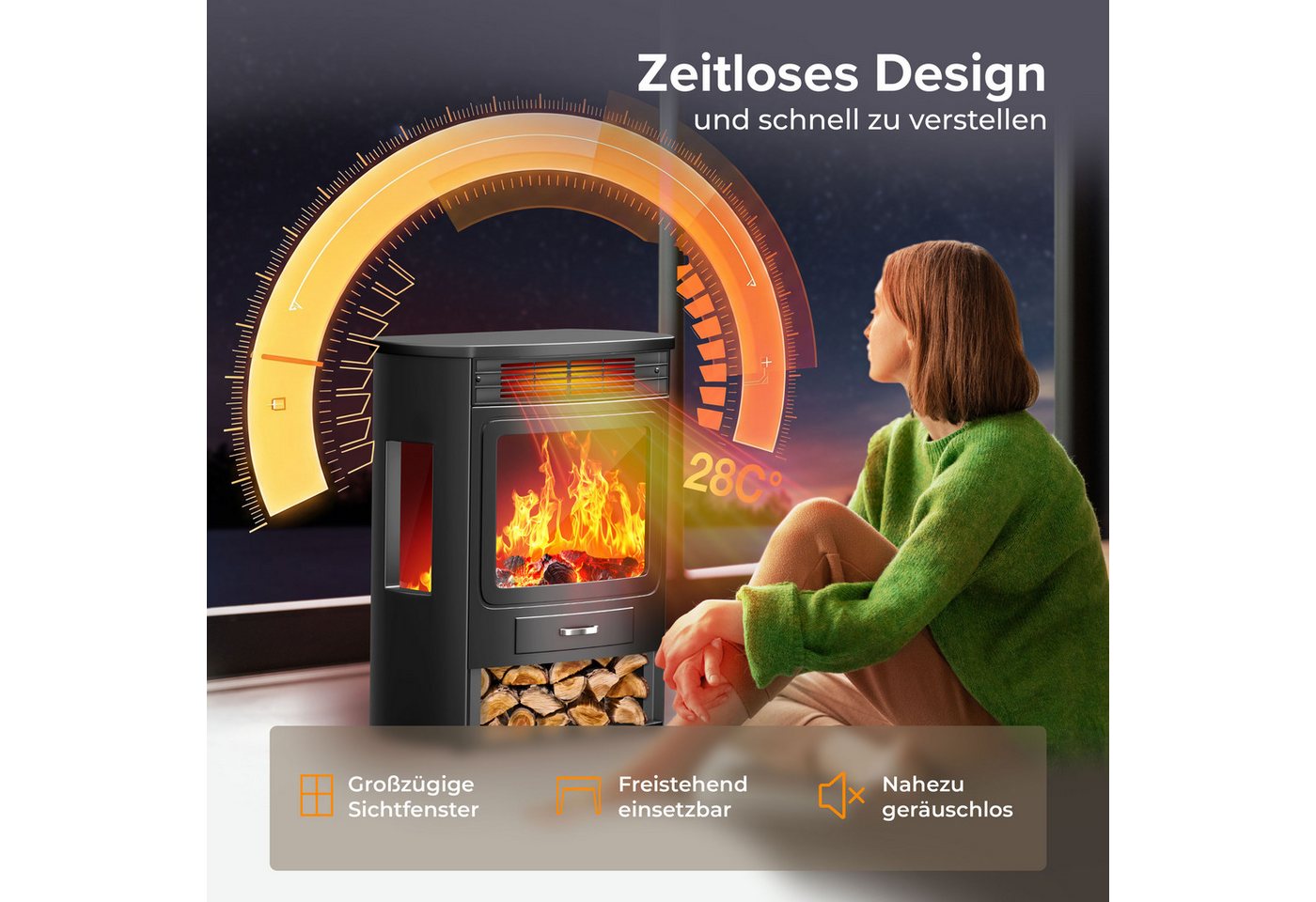 KESSER Elektrokamin, Prio Elektrokamin mit Heizung Heizlüfter Fernbedienung WiFi – Bild 4 von 5