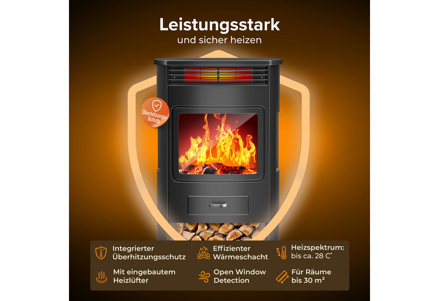 KESSER Elektrokamin, Prio Elektrokamin mit Heizung Heizlüfter Fernbedienung WiFi – Bild 3 von 5