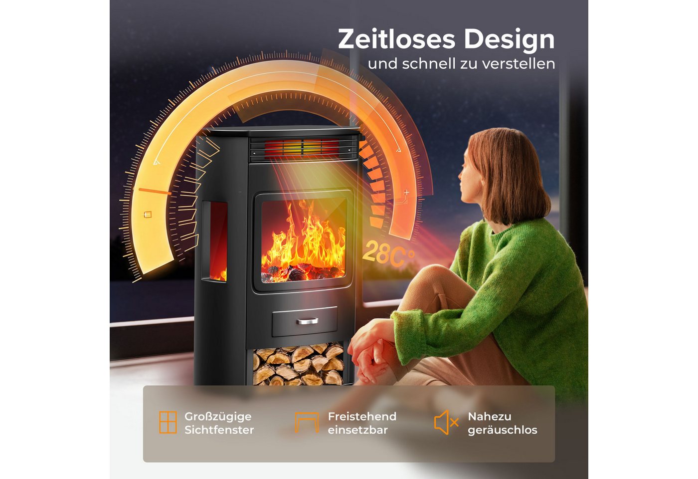 KESSER Elektrokamin, Prio Elektrokamin mit Heizung Heizlüfter Fernbedienung WiFi – Bild 4 von 5