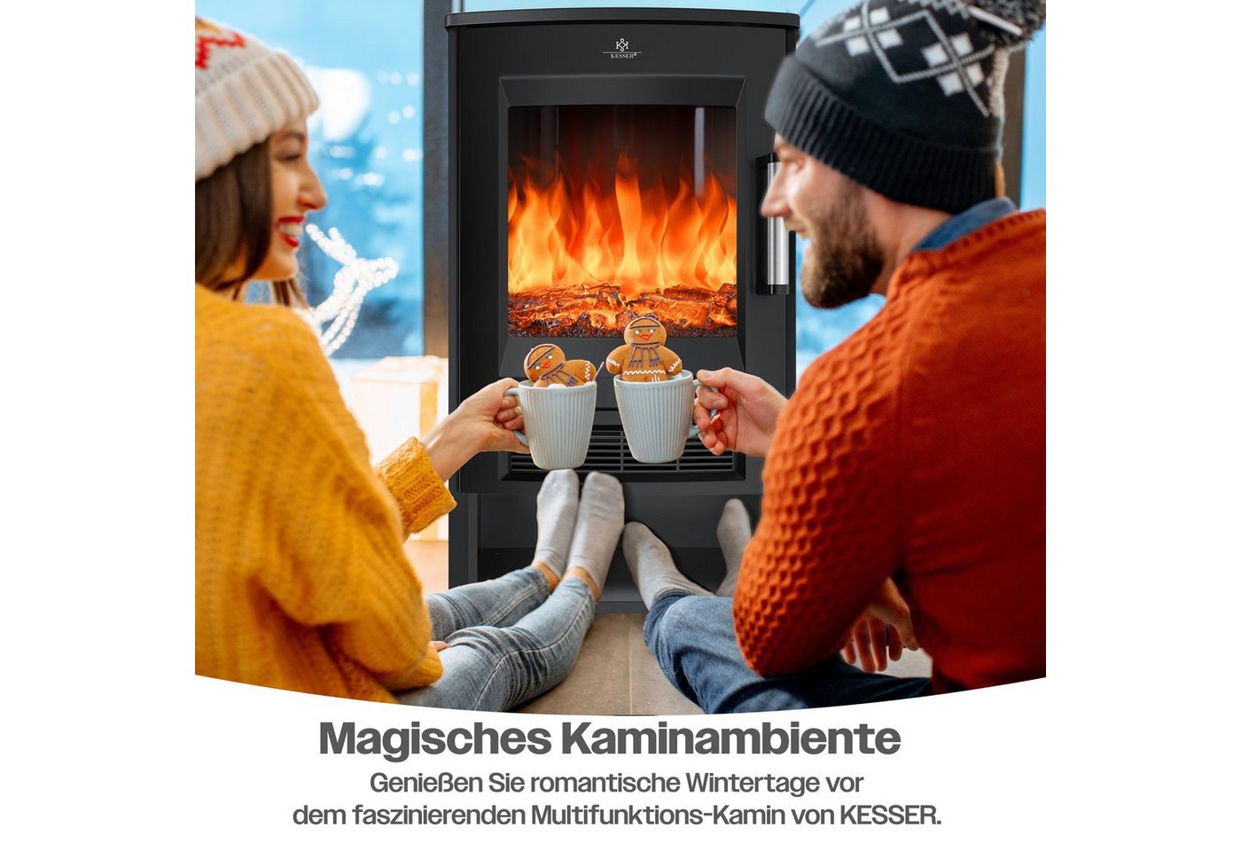 KESSER Elektrokamin, mit Heizung Panorama-Sichtfenster Heizlüfter 9 LED-Flammeneffekt – Bild 5 von 5