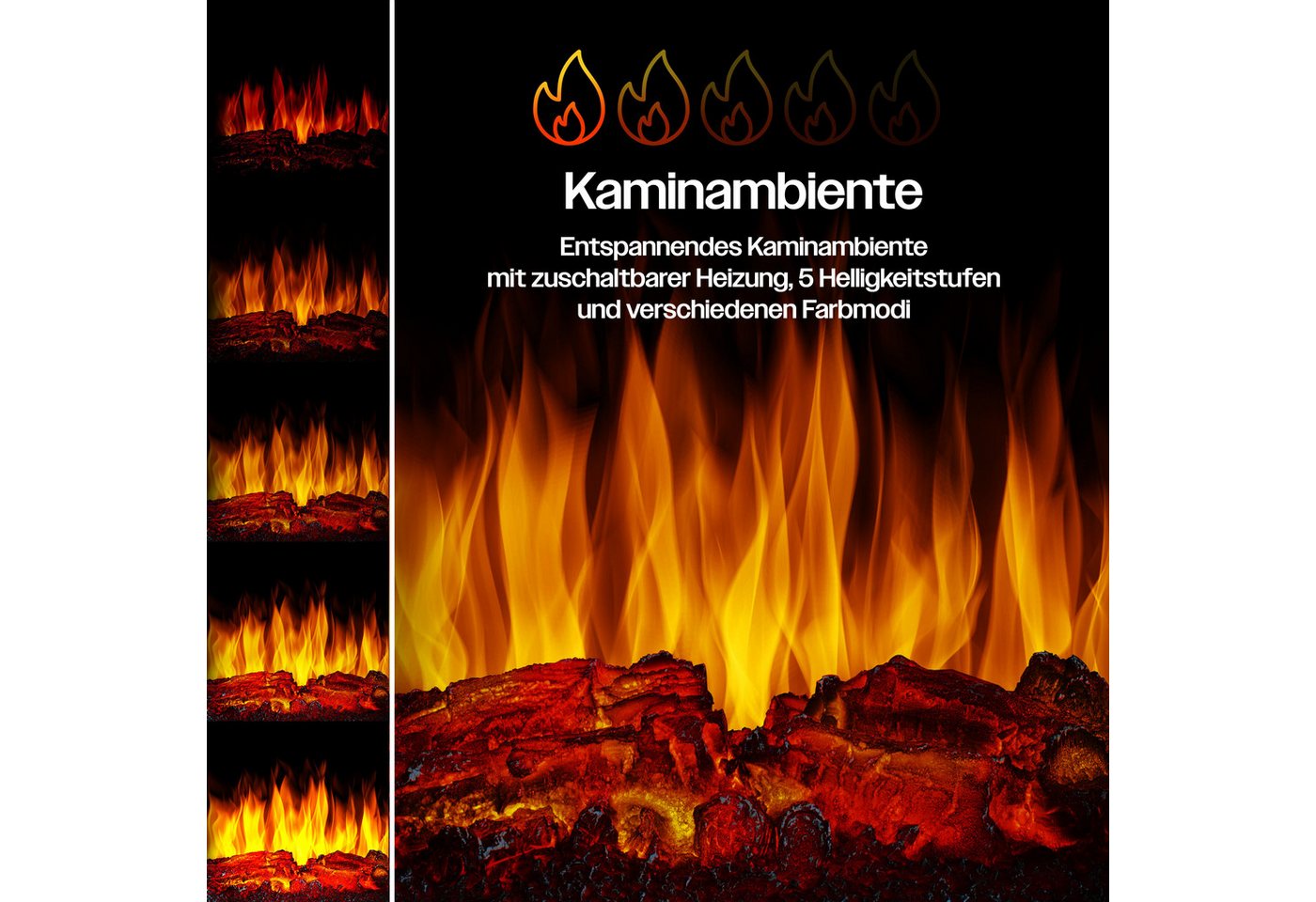 KESSER Elektrokamin, mit Heizung Panorama-Sichtfenster Heizlüfter 9 LED-Flammeneffekt – Bild 3 von 5