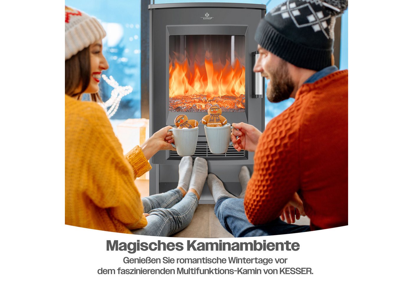 KESSER Elektrokamin, mit Heizung Panorama-Sichtfenster Heizlüfter 9 LED-Flammeneffekt – Bild 4 von 5