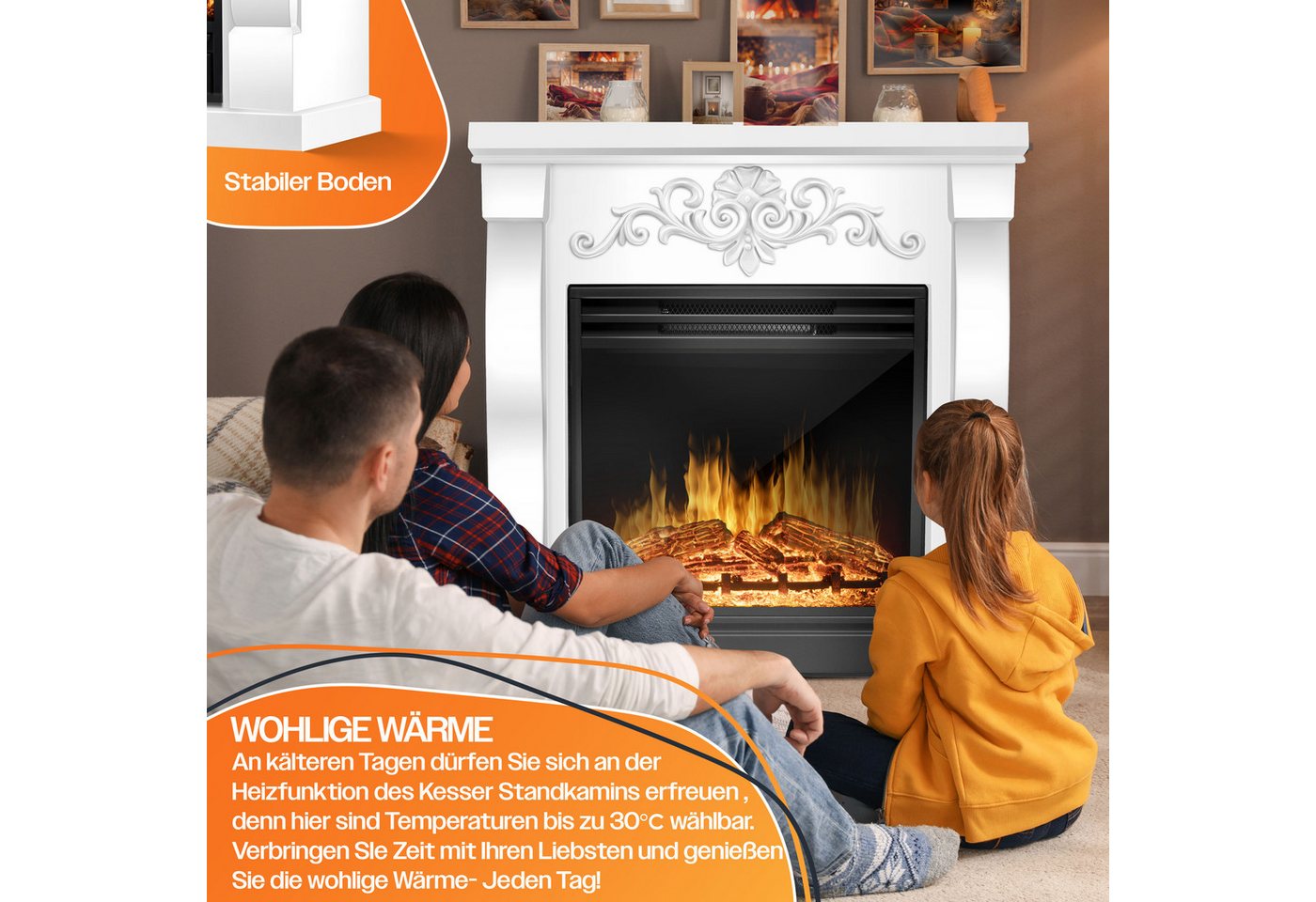 KESSER Elektrokamin, Elektrokamin Standkamin Kamin elektrisch mit LED 3D-Flamme – Bild 5 von 5
