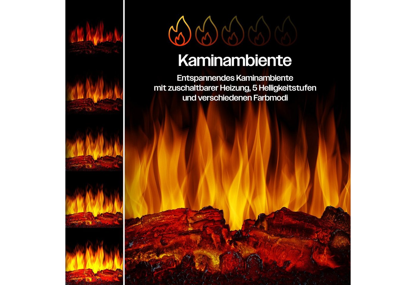 KESSER Elektrokamin, mit Heizung Panorama-Sichtfenster Heizlüfter 9 LED-Flammeneffekt – Bild 4 von 5